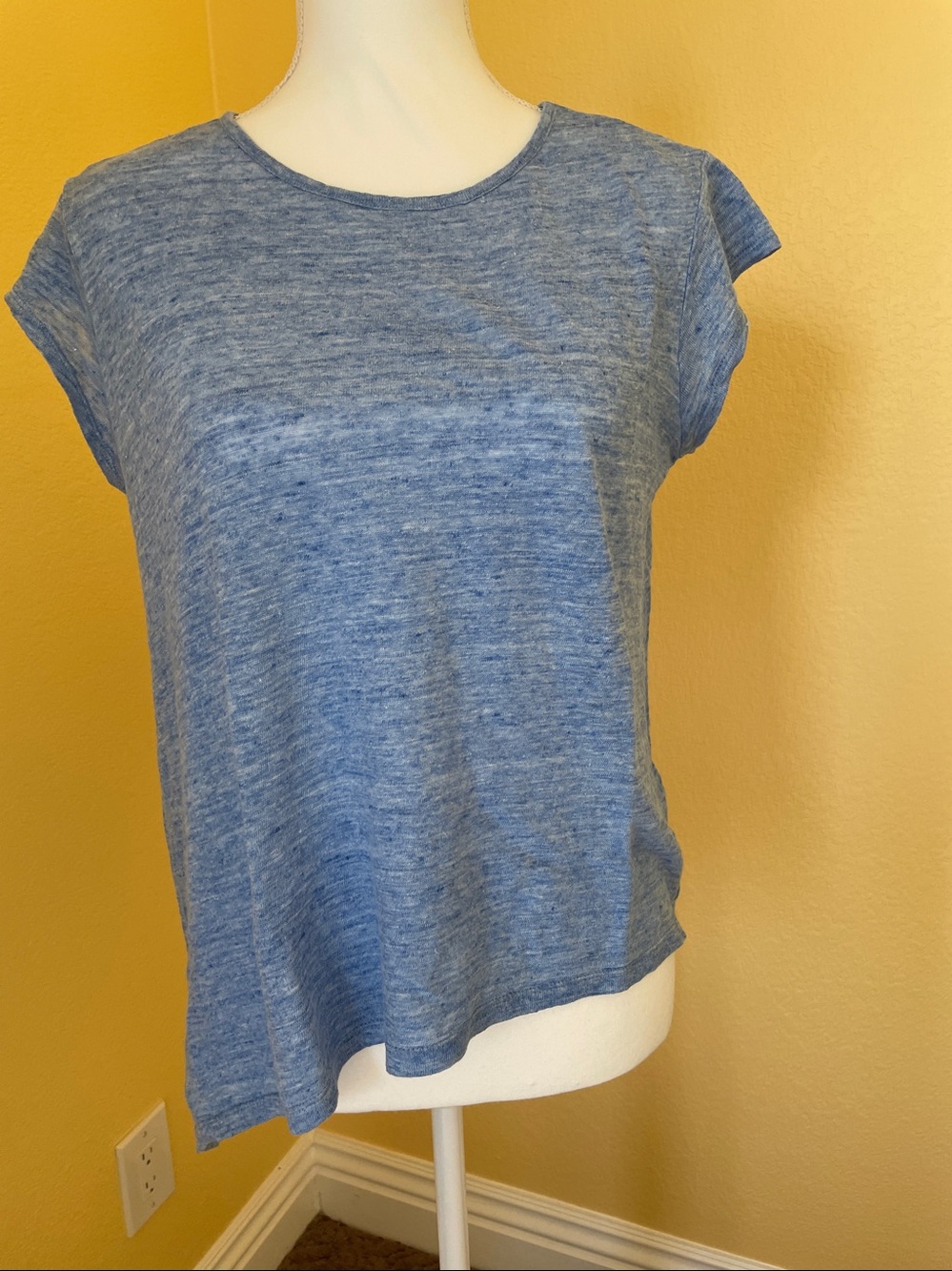 Joie  Blue Asymmetrical Cap-Sleeve linen Top XS